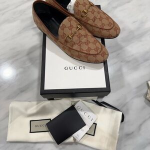 Gucci Tan Loafers with Gold Accents